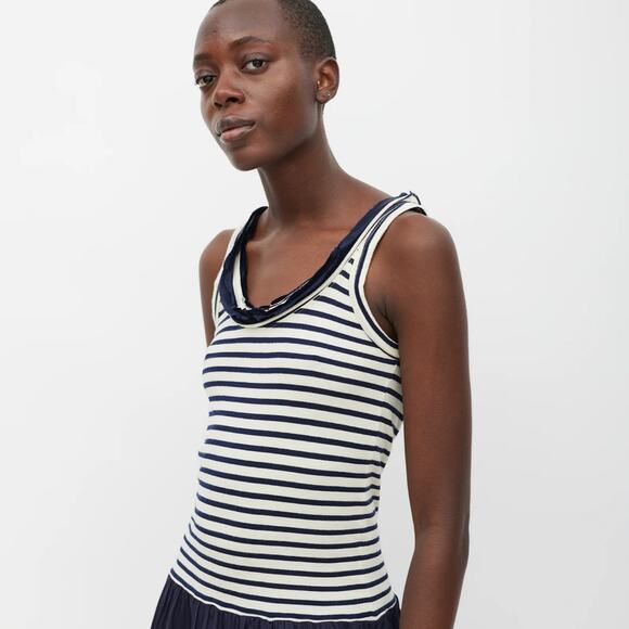 Sacai Luck White Navy Cotton Striped Tank Dress Cupro Skirt 3 L - Picture 3 of 12